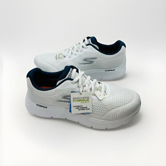 Skechers Mens Go Walk Flex Remark White/Blue Shoe Men’s Size 12 US Xtra-Wide 4E main image 9
